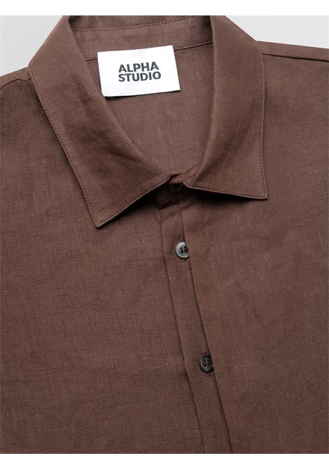 Alpha Studio camicia in lino color cioccolato a maniche corte ALPHA STUDIO | CAMICIE | AU-5375L1009